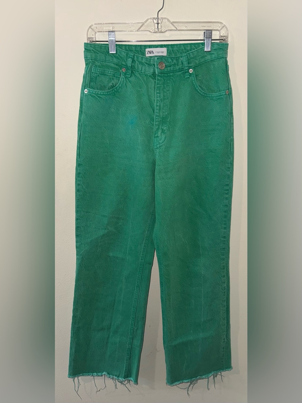 Zara Green Wide Leg High-Rise Jeans Size 6